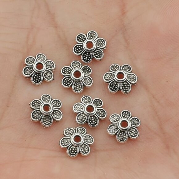 Daisy Flower Bead Cap Beads, Tibetan Style - Picture 2 of 4